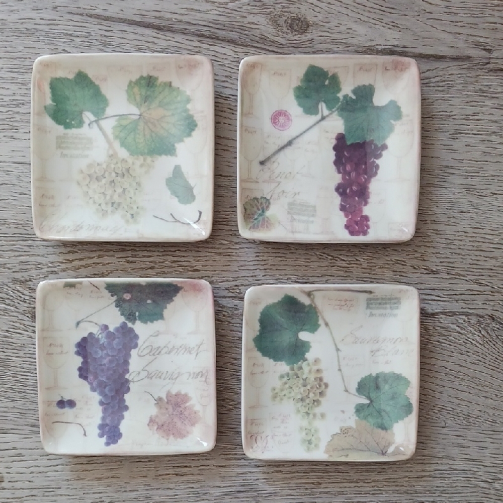 Creative Co-Op Botanical Grape Wine Set Of 4 Mini Appetizer Plates